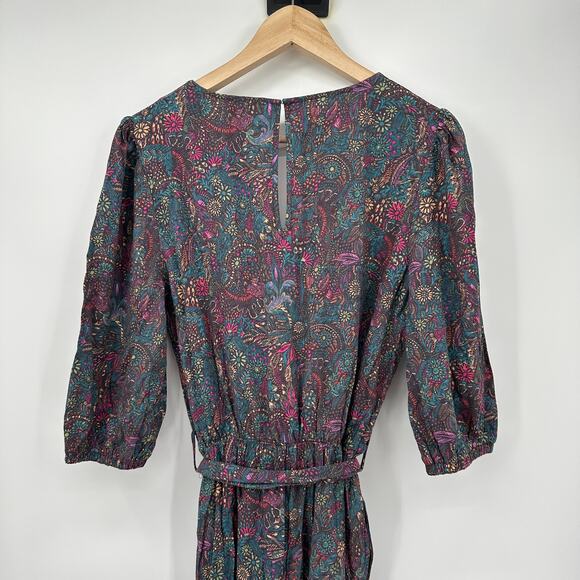 EVEREVE NWT Ember V Neck Multicolor Print Cotton Blend Tie Waist Jumpsuit  // M - Picture 14 of 16